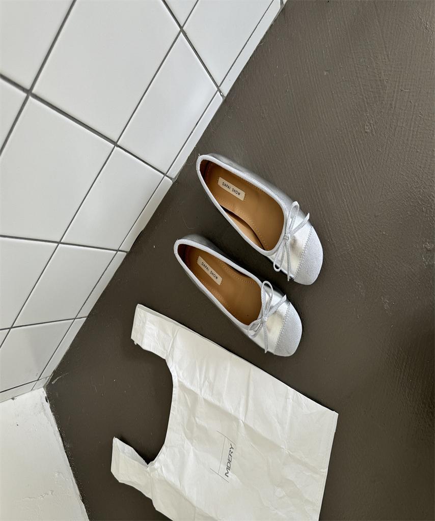 2025 spring new gentle evening breeze bow suede single shoes women's shoes shallow mouth soft sole grandma shoes ballet shoes