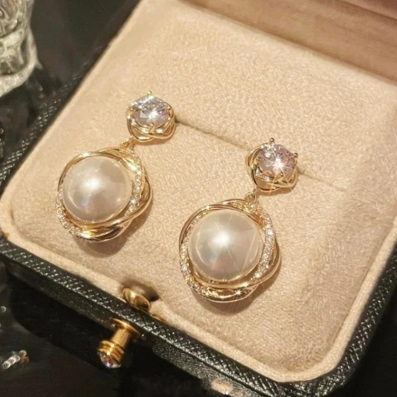 New Cute Pearl Studs Hoop Earrings For Women  Color Eardrop Minimalist Tiny Huggies Hoops Wedding Fashion Jewelry Gift
