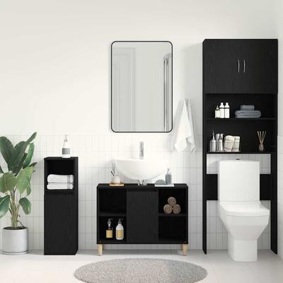 Washbasin Cabinet In Black Oak 80 X 33 X 60 Cm Engineered Wood