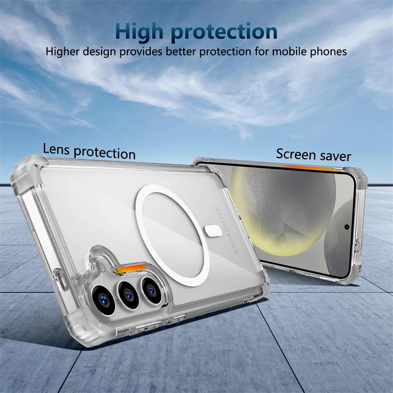 Carcasă Transparentă Armură Rezistentă la Șocuri Pentru Samsung Galaxy S25 S24 S23 S22 S21 Note 20 Ultra Plus S24FE S23FE Pentru Încărcare Magsafe