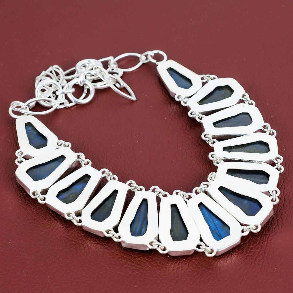 Labradorite Necklace Natural Gemstone Necklace 925 Sterling Silver Necklace Adjustable Chain Necklace Handmade Antique Jewelry Gifts for Mom