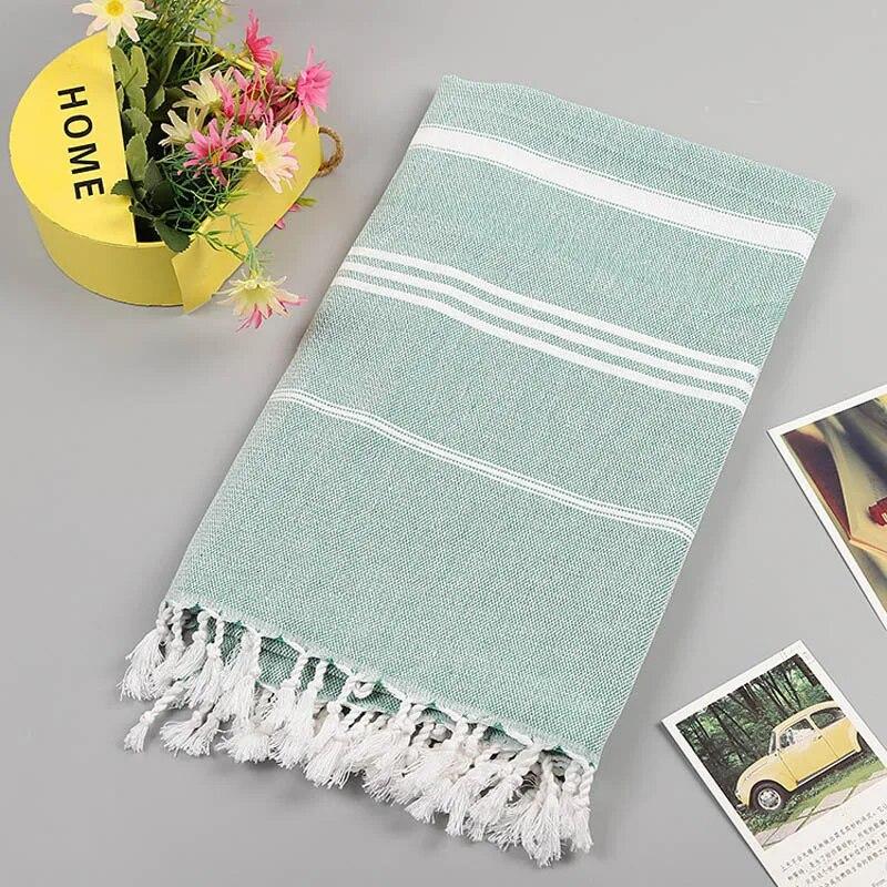 Striped Cotton Sports Bath Towel with Tassels, Travel To Gym, Camping, Sauna, Beach, Swimming Pool Blanket, Absorbent Beach Towel