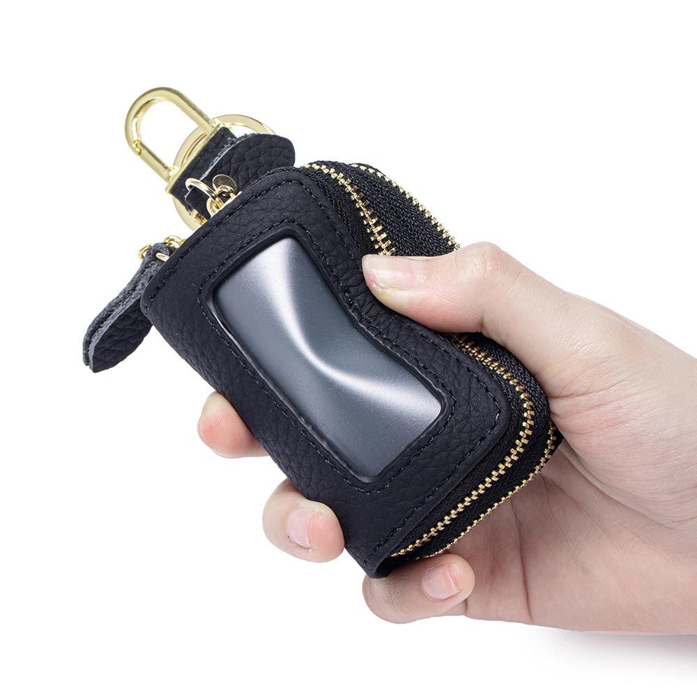 Genuine Leather High-value Double Zipper Key Bag Large Capacity New Waist Hanging Storage Bag Unisex Portable Key Bag