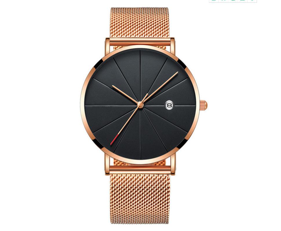 Men'S Large Surface Hands Simple Rice Line Date Mesh Strap Watch Creative Quartz Stainless Steel Watch