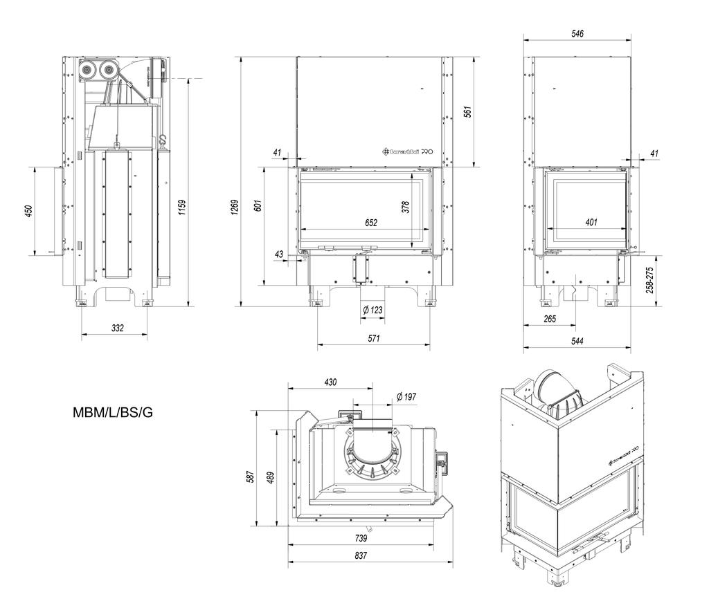 Steel fireplace KRATKI MBM left 10 kW Ø 200 Lift-up