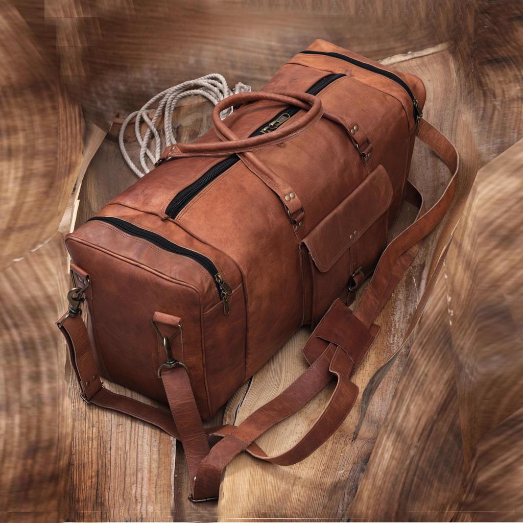 Handmade Top Grain Leather Duffel Bag: 28-inch Travel Weekender