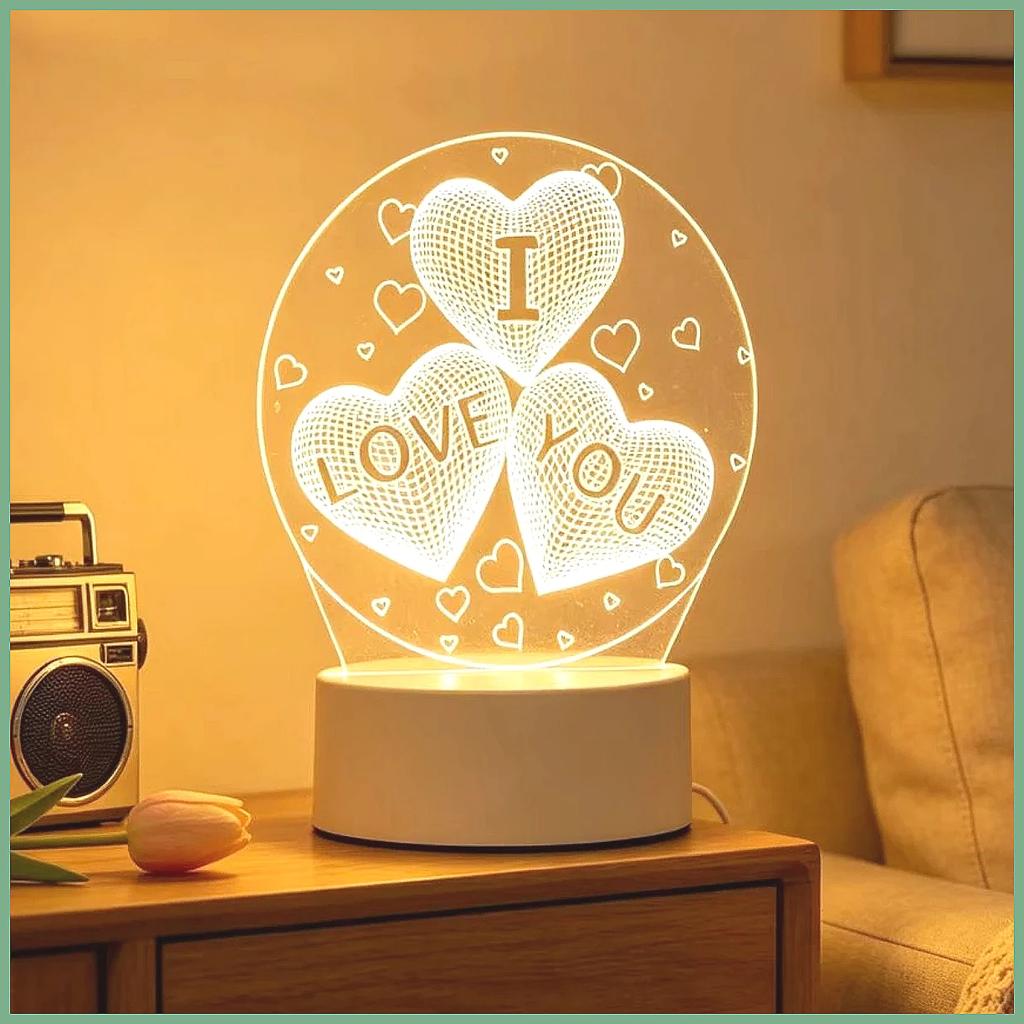 1pc Creative Acrylic LED Night Light, Bedroom Bedside Table Lamp, Holiday Event Gift, Energy-Saving Decorative Lighting