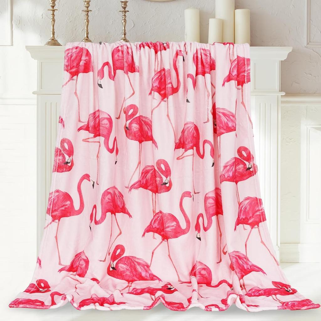 Flamingo Bird Pink Red Wild Animals Flannel Throw Blanket For Sofa Bed Couch Comfortable Warm Lightweight King Queen Full Size