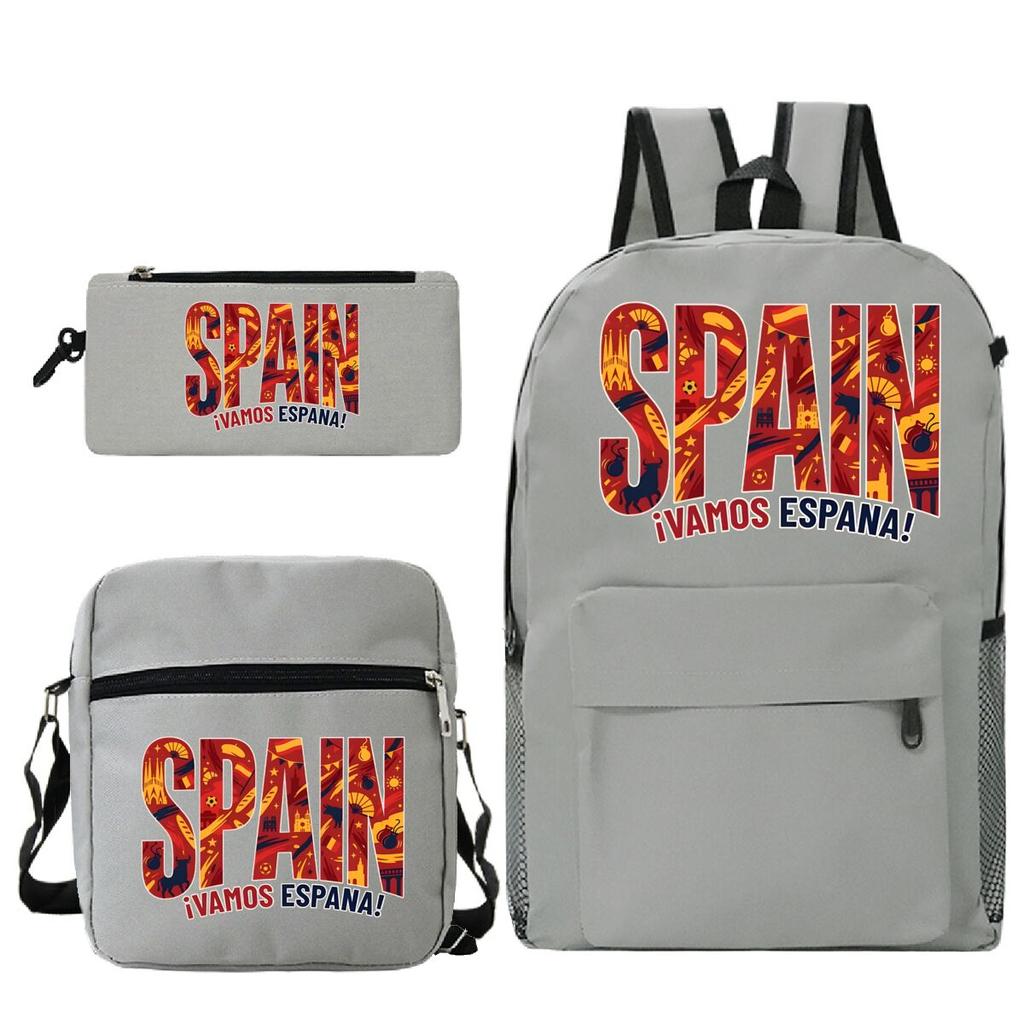 "¡VAMOS ESPAÑA" Spain Themed 3Pc Backpack Set Boy Girl Student Fashion Mini Crossbody Bag and Pencil Case Suit Unisex Mochilas