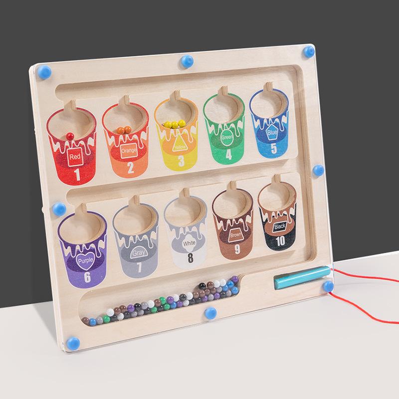 Wooden Children'S Early Education Magnetic Water Cup Beads Color Classification Board Exercise Hand-Eye Coordination Educational Toys