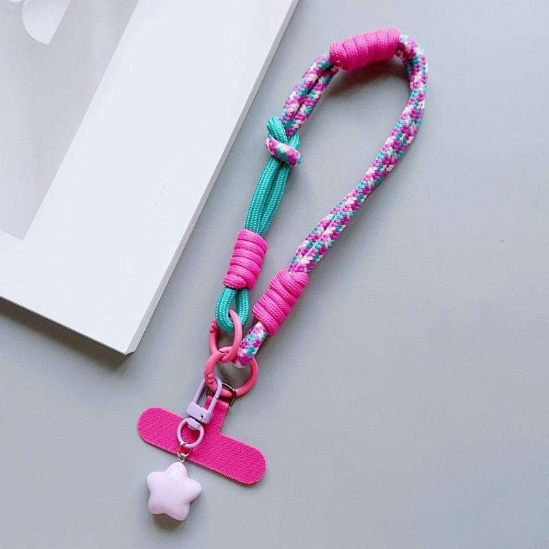 Multicolor Phone Strap Polyester Metal Charm Detachable Tethers Mobile Lanyard Adjustable Wristband for Key Accessories