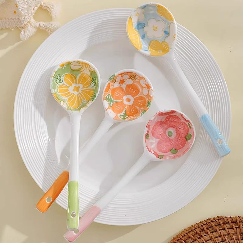 Ceramic Underglaze Twisty Stirring Spoon - Cute Children's Tableware and Dessert Spoon