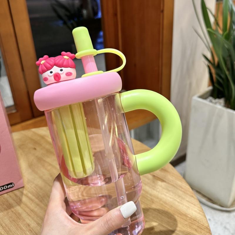 Portable Straw Water Bottle Cute Straw Cup Ice Tumbler for Women Girls Large Capacity Plastic Cup Ins Style Milk Tea Coffee Mug