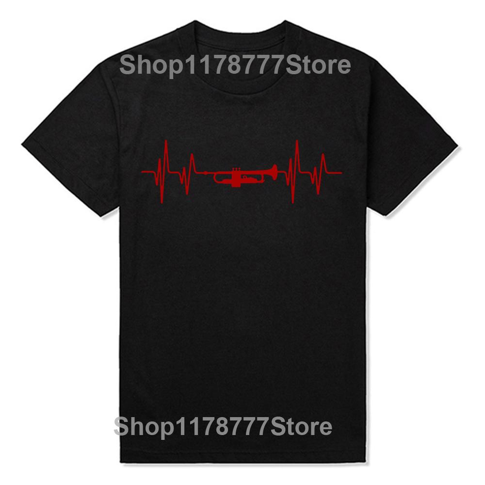 Summer Fashion Love Trumpet T Shirt Men Short Sleeve Cotton Oneck Heartbeat Tshirt Mans Music Tshirt