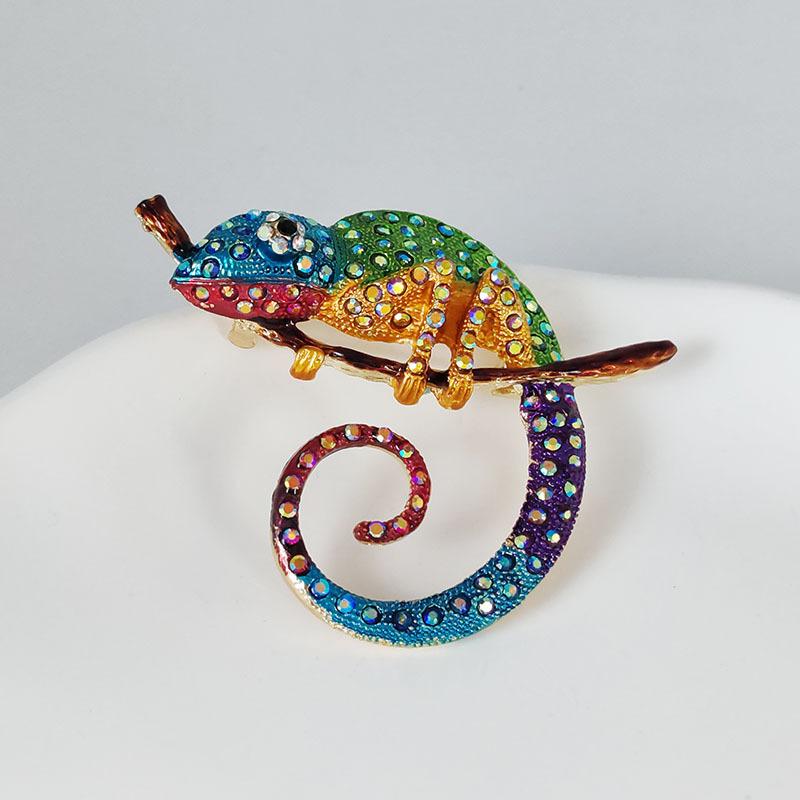 Big Multicolor Lizard Brooch Pins Fashion Animal Brooch Jewelry Gift Chameleon Pins KTJ