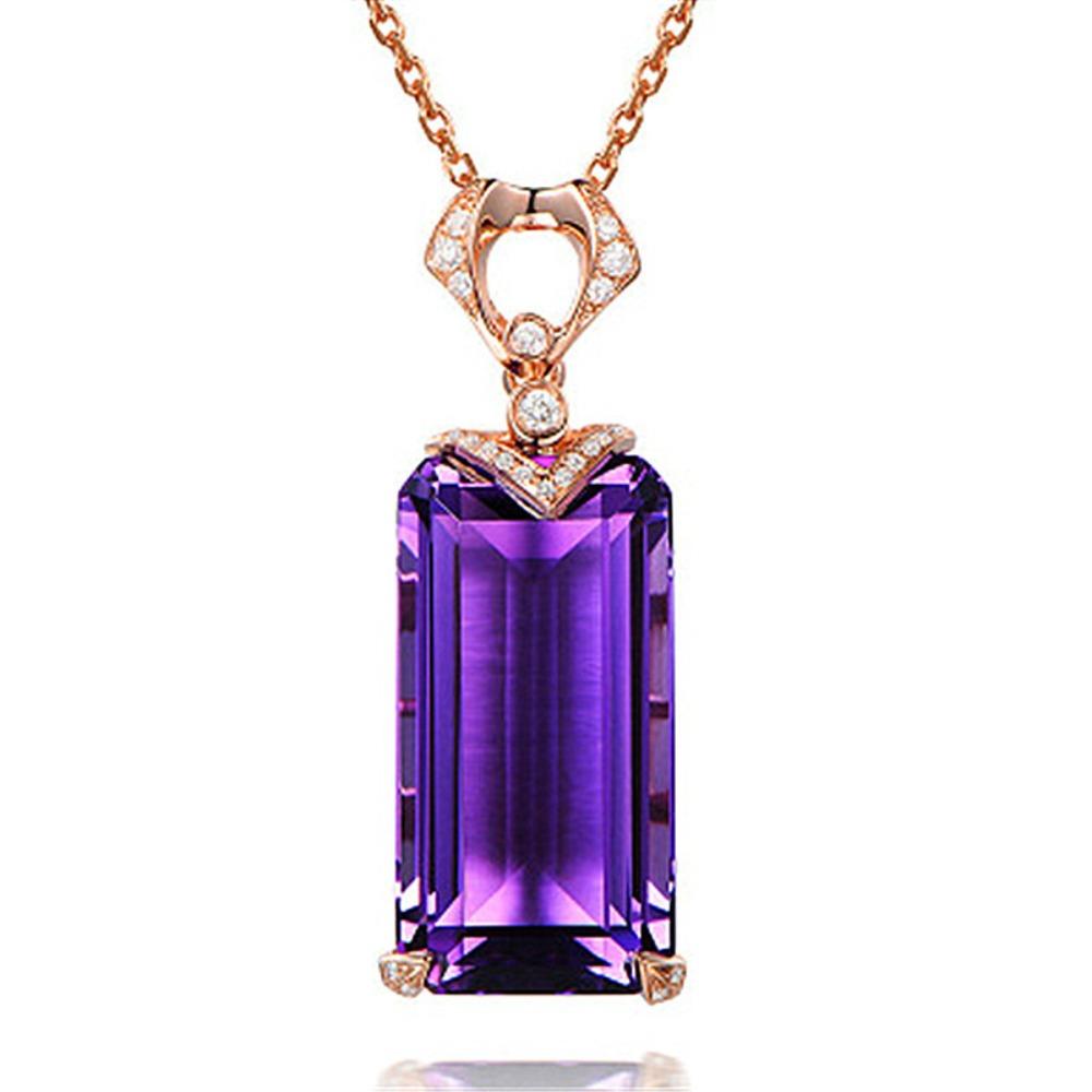 Elegant Luxury Rectangular Amethyst Gemstone Pendant with Zircon Accents for Women