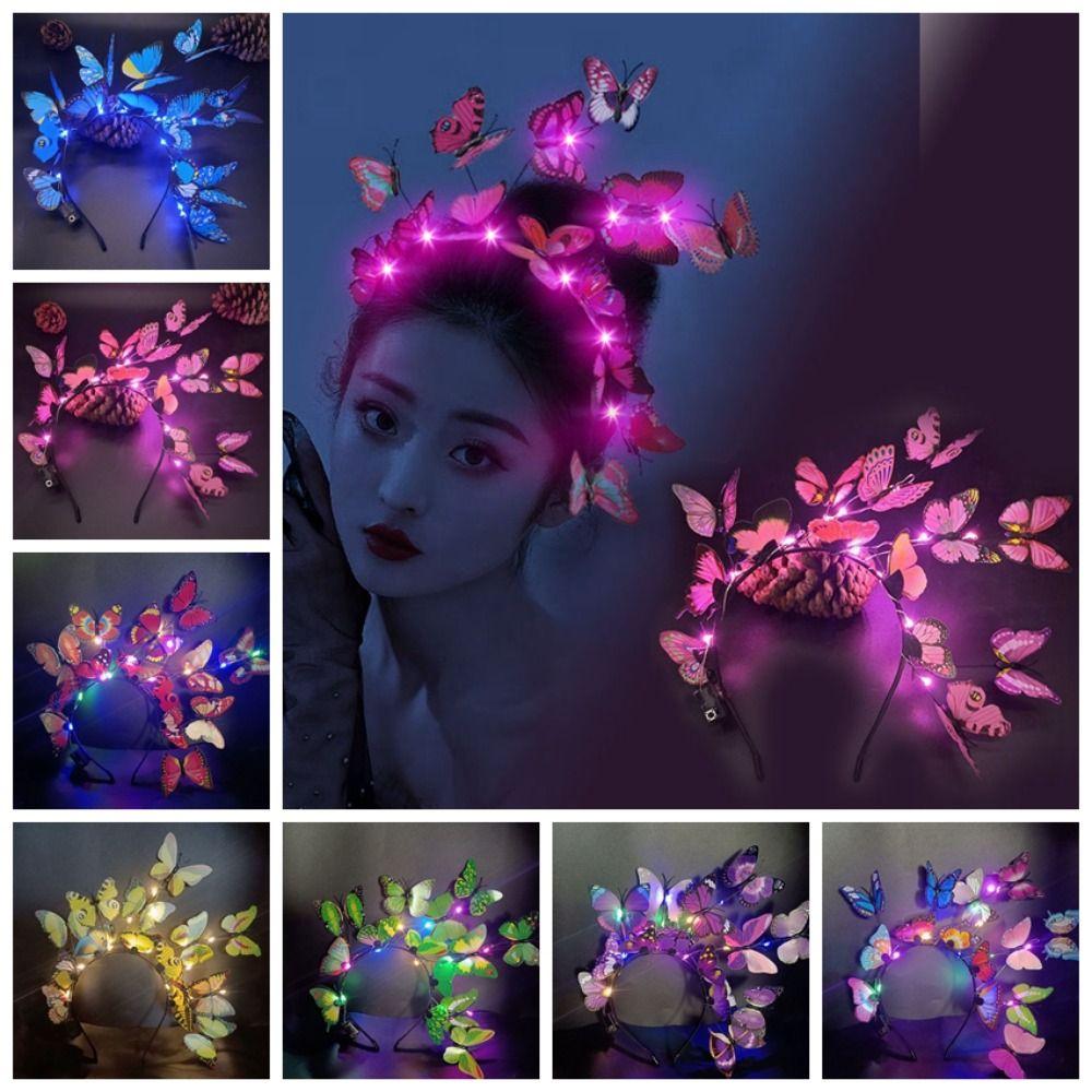 Colorful Luminous Butterfly Hair Band LED Lights Flashing Headband LED Glow Headband  Kids Gift