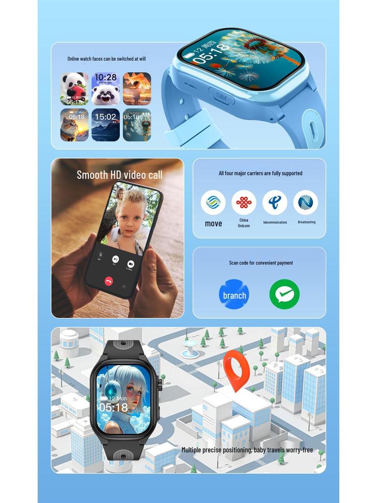 AS06 Kids' 5G Smartwatch with Card Slot & Positioning