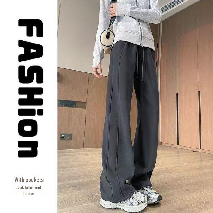 Women s High-Waist Gray Patchwork Sweatpants: Spring/Autumn 2025 Casual Wide-Leg American Style XL