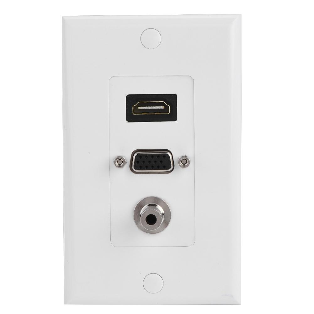 Audio Video DC 3.5mm Female   HDMI +  VGA 3 in 1 Socket Panel Charger Outlet