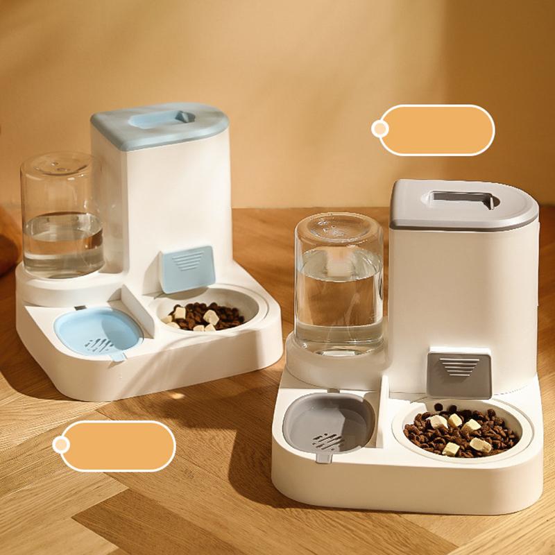 Pet Cat Bowl Automatic Feeder Water Dispenser Dog Cat Food Bowl with Drinking Raised Stand Double Dish Bowls for Cats Dogs Pet