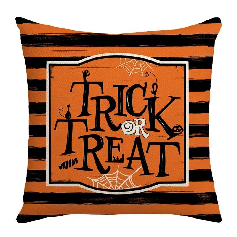 40/45/50cm Halloween Party Decorations Linen Pillowcase for Sofa Black Witch Ghost Print Throw Pillow Cover Home Decor