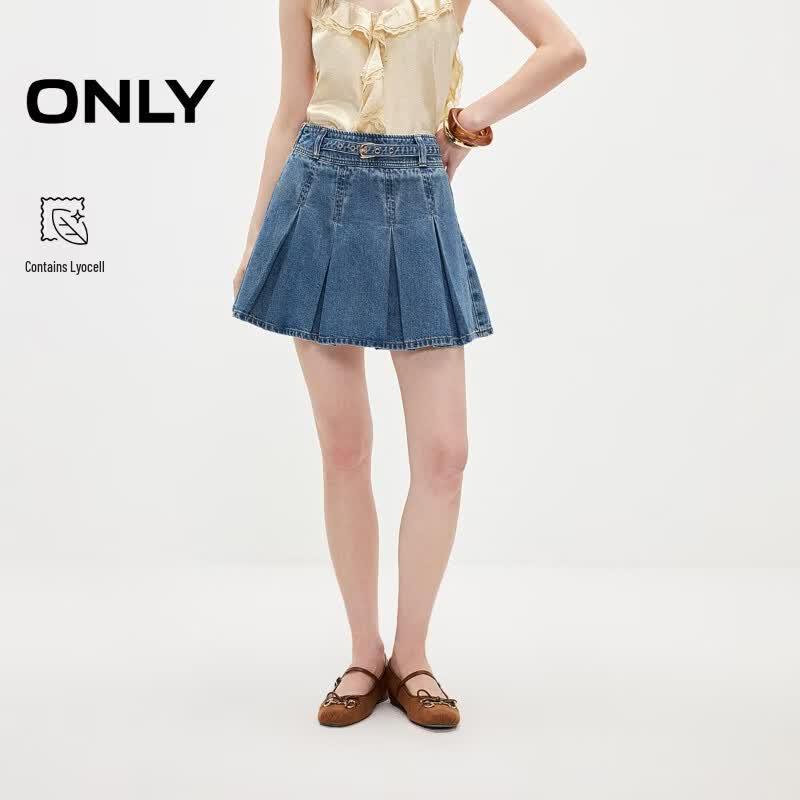ONLY Women s Lyocell Blend Retro High-Waist Pleated Denim Mini Skirt XS
