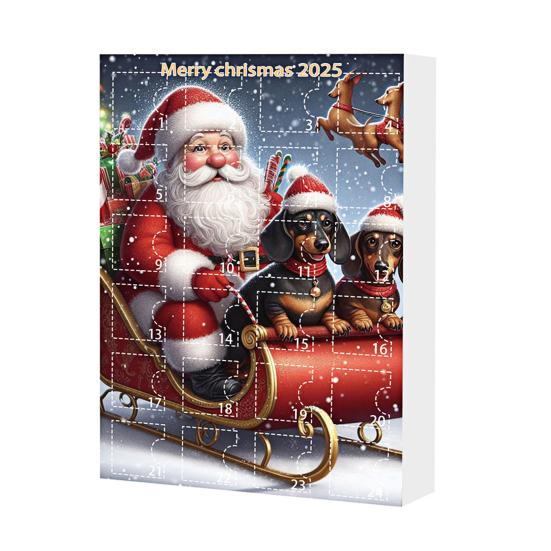 Christmas Dachshund Advent Calendar 2025 Xmas Countdown Calendar 2D Cartoon Dachshund Hanging Decorations Happy New Year Gift for Kids