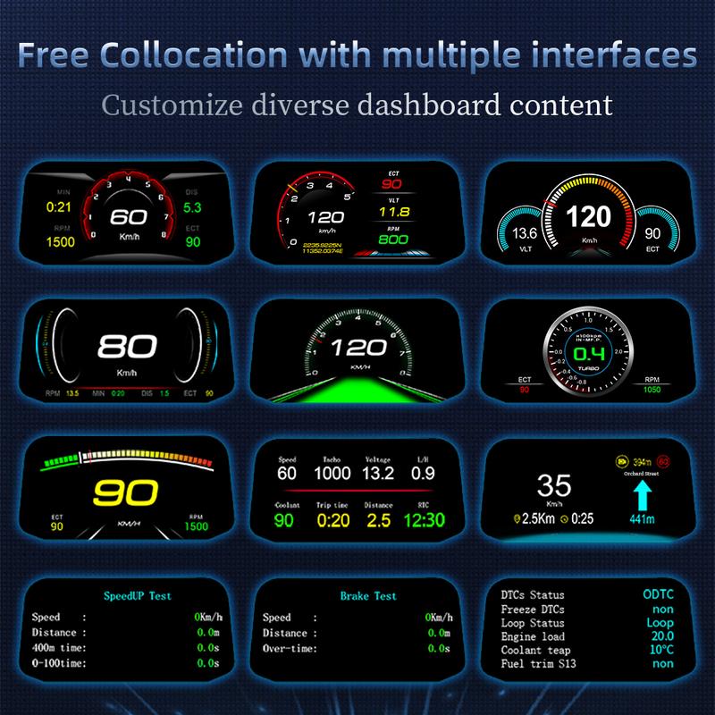 C3 Navigation Mirror  HUD Car Head up Display with OBD2 HD GPS Navigation Bluetooth Windshield Speed Projector Security Alarm