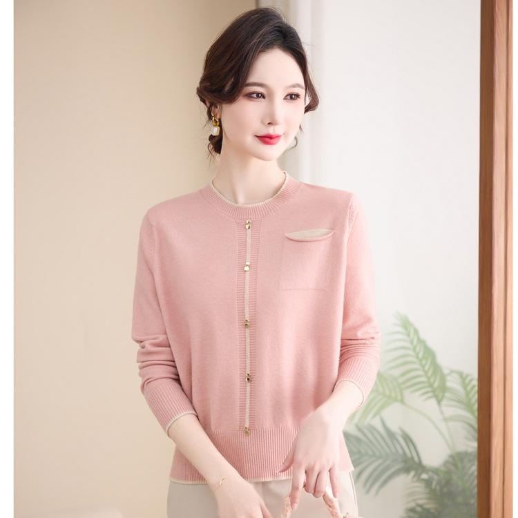 Middle-aged and Elderly Women's Spring and Autumn Fashion Bottoming Sweater Middle-aged Mother Spring Sweater New Foreign Temperament Sweater