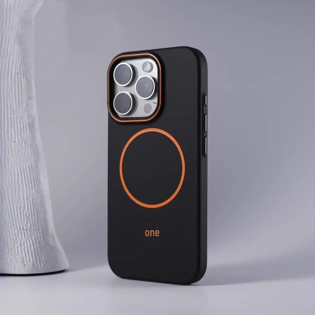 Magnetic Thin Ring iPhone 15/16 Pro Max Color Block Lens Frame Case - Skin-Friendly Protective Design