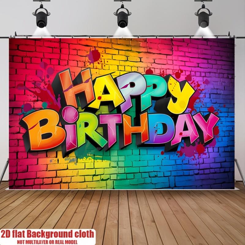 2D Flat Happy Birthday Graffiti Brick Wall Backdrop Party Photo Booth Banner Kids Celebration Decoration Vinyl Print