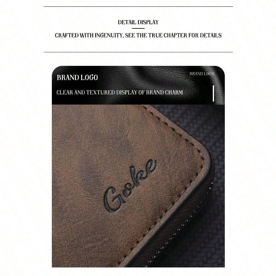 Portafoglio corto da uomo, nuovo portafoglio da uomo in pelle, portamonete con fermasoldi a tre ante e multi-scomparti per carte, portamonete da uomo multifunzionale con cerniera