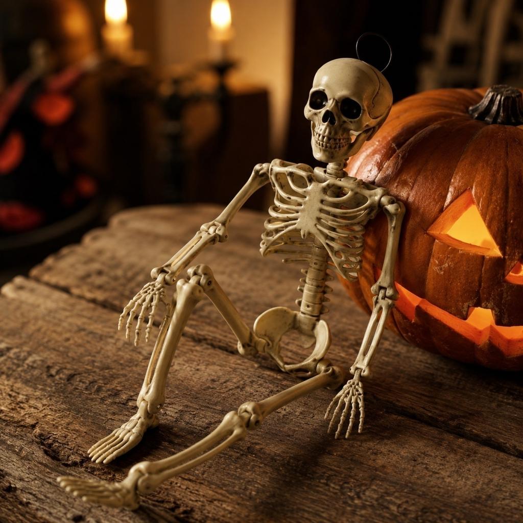2 Pack Poseable Skeleton Halloween Decoration Plastic Jointed Skeleton Prop for Haunted House Room Setup Indoor Outdoor Use