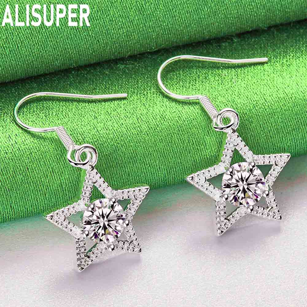 Exquisite 925 Sterling Silver Five-Pointed Star Earrings Set With AAA Zircon - Stylish Evening Jewelry