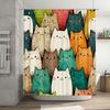 Adorable Cat Shower Curtain Multi-Colored Cartoon Cats Bathing Room Decor Waterproof Fabric 3D Printing Shower Curtains For Home