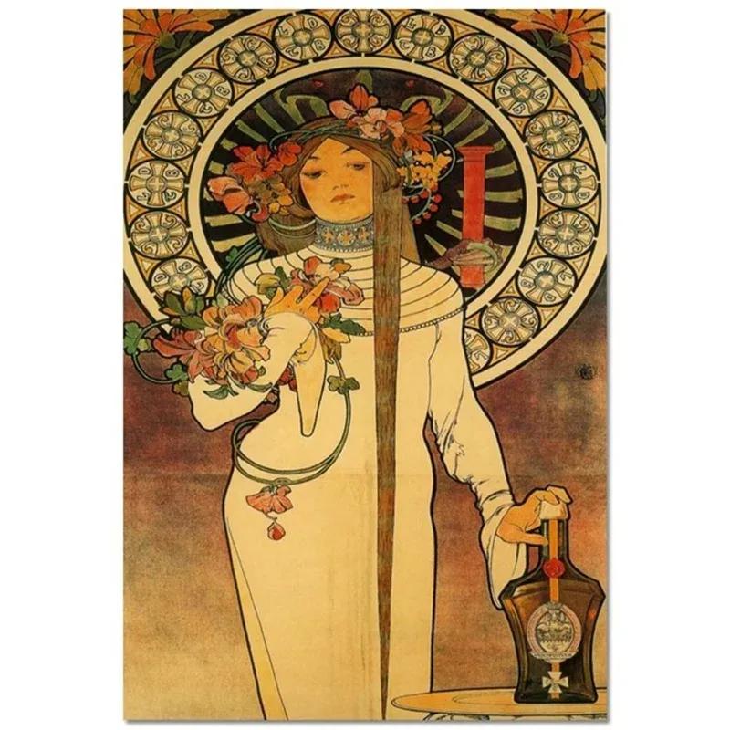 Alphonse Mucha Affisch Pinup-flickor Metallplåtskylt Konst Målning Dekorativa Väggplåtar För Bar Café Vardagsrum Hem Väggdekor