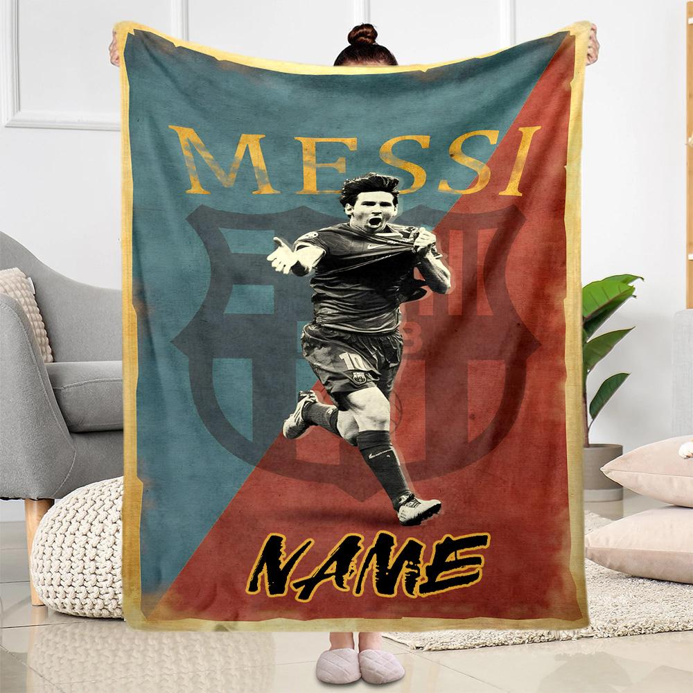 Messi's Legacy Soccer Customize Text Blanket Lightweight Personalized Blanket Soft & Cozy Versatile for Livingroom Office Chair Nap Home Decor