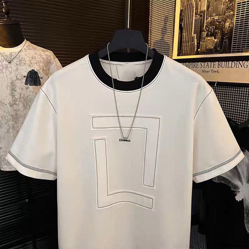 Letní pánské personalizované tričko s kulatým výstřihem, jednoduché, lehce luxusní, jednoduché, všestranné, prodyšné, s krátkým rukávem