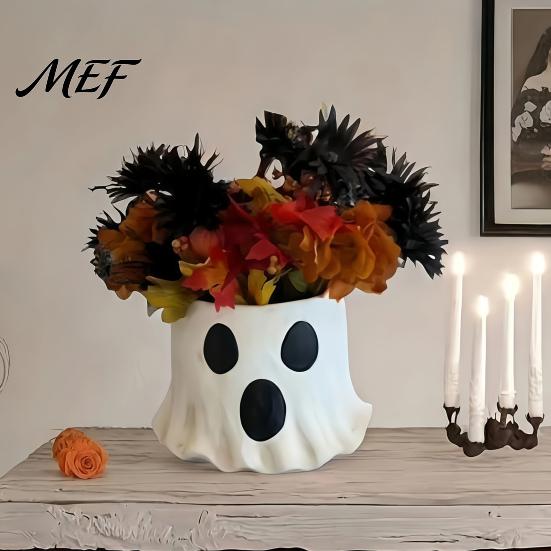Portable Candy Storage Bucket Ghost Decor, Halloween Planter Vase Cute Bucket, Bowl for Indoor Outdoor Home Display Decoration Resin Container