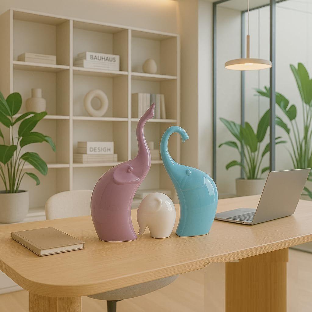 Beautiful Ceramic Elephant Family for Home Decor (Pack of 1,Multi-Coloured)