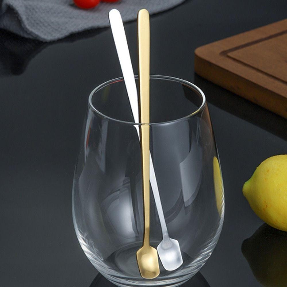 5pcs Silver/gold Coffee Stirring Spoons Long Handle Dessert Scoops Square Teaspoon Afternoon Tea