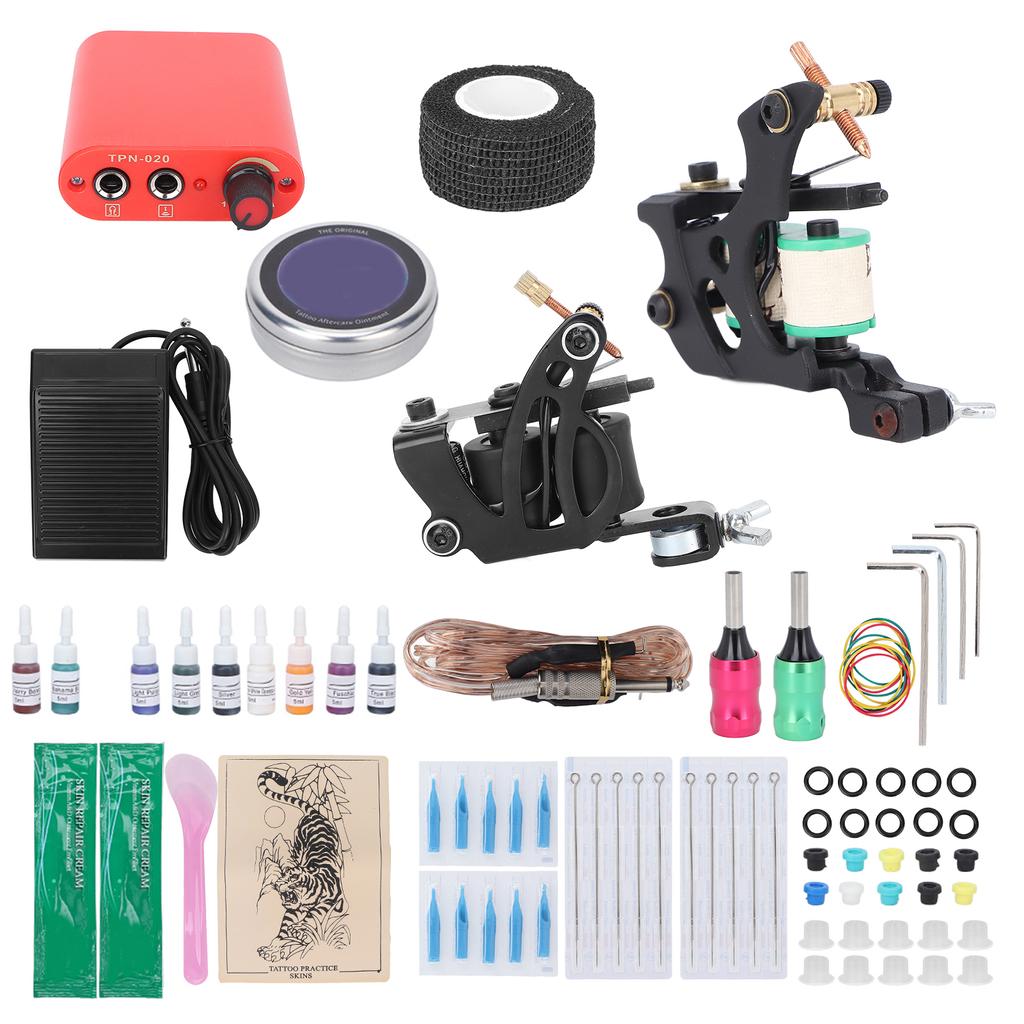 Coil Tattoo Machine Kit Power Supply Clip Cord Foot Pedal Tattoo Needle Tattoo Practice Tool Set