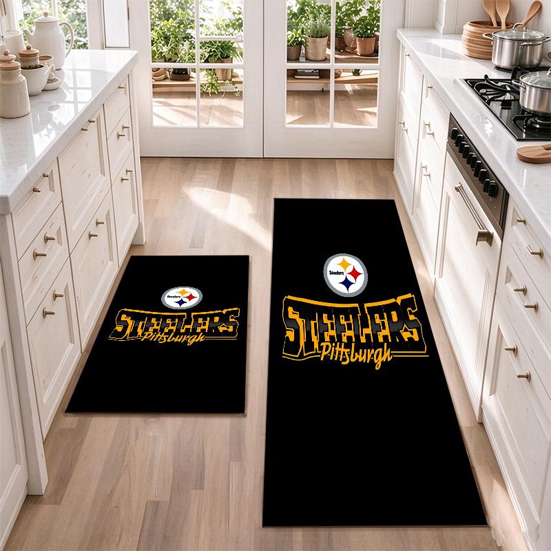 Pittsburgh Steelers Flannel Kitchen Floor Mat – Non-Slip, Absorbent and Easy to Clean Suitable for Kitchens, Entryways Bedroomsand Bathrooms