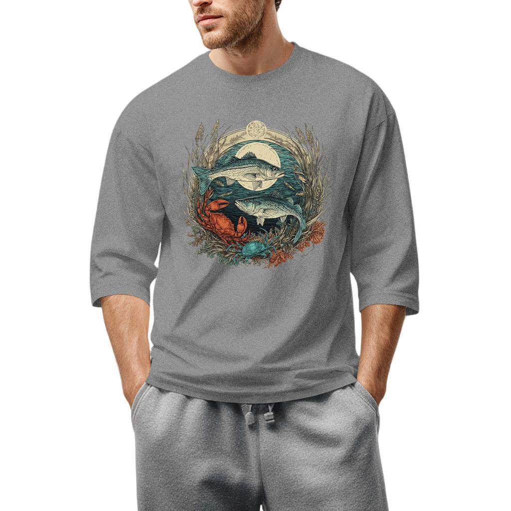 Men'S Round Neck Three-Quarters Sleeve Top Casual Fashion T-Shirt