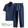 2 Pcs/Set Men Tracksuit Solid Color V Neck Chinese Style Short Sleeve Summer