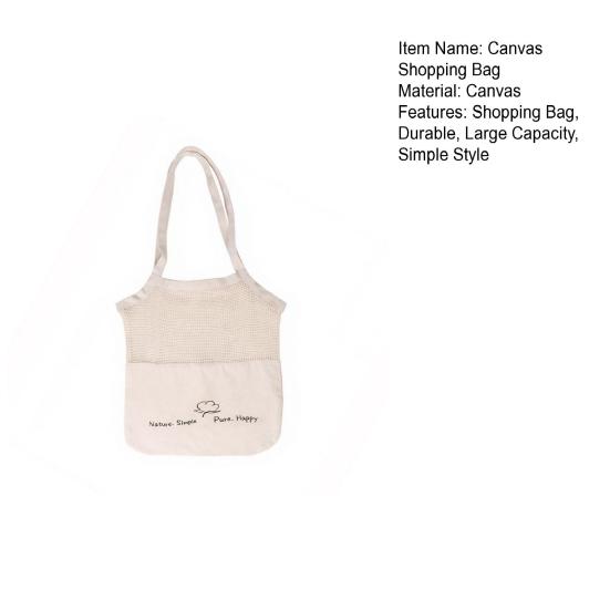Xiaobudian Canvas Shopping Bag, Mesh Splicing Large Capacity Tote Reusable Washable Grocery for And Daily Use