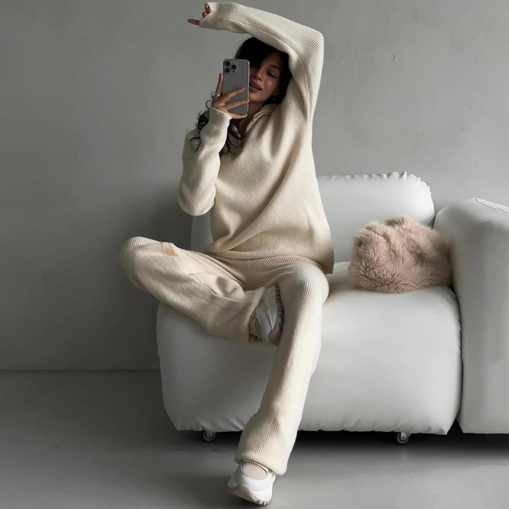 Women Solid Color Long Sleeve Hooded Hoodies Suit Autumn Winter Loose Top Wide Leg Pants