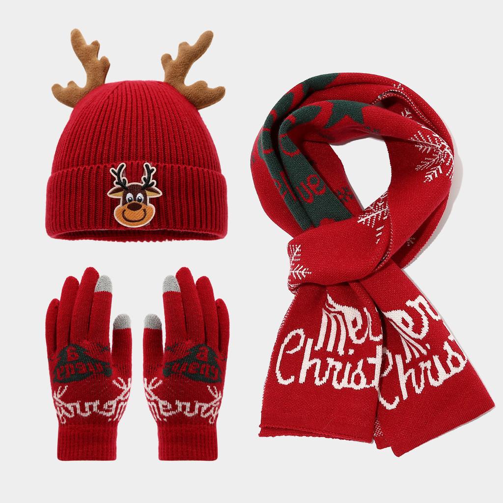 Childrens Holiday Themed Knit Beanie Scarf Gloves Collection For Winter Comfort красный