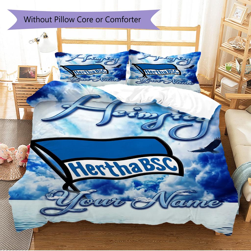 Name Custom Hertha BSC Pattern Bedding Set Quilt Cover Pillowcase Home Decor Gift (1 * Duvet Cover + 2 * Pillowcase, Without Core)